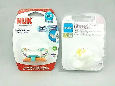 Orthodontic Baby Pacifier Lot Of 2 NUK MAM Silicone BPA Free Lightweight Twins  • $14.97