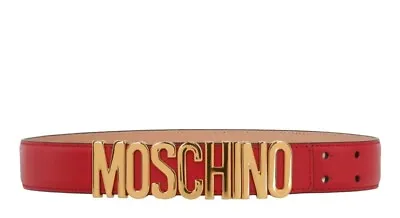 Moschino 42 US Medium Womens Logo Leather Belt Red Gold Name Letters • $139.99