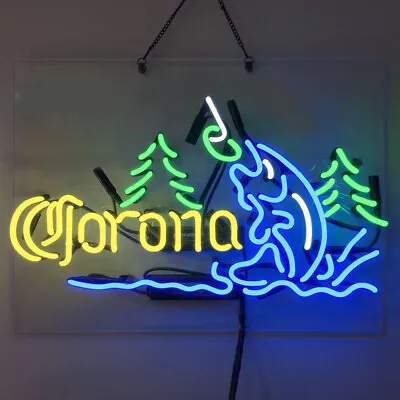 Corona Fishing Neon Sign Light Tiki Bar Wall Decor Real Glass Gas Filled 19 X15  • $192.50