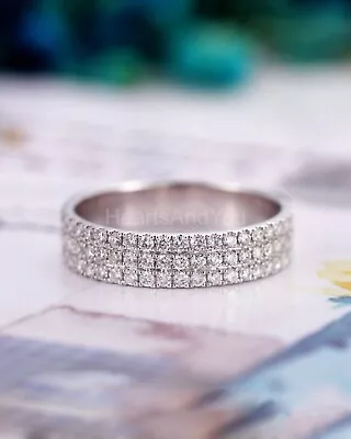 2ct Round Cut Moissanite Micro Pave Half Eternity Wed Band 14k White Gold Plated • $199.99