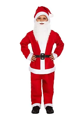 Child Boys Santa Suit With Beard Father Christmas Fancy Dress Kids Costume • £13.99