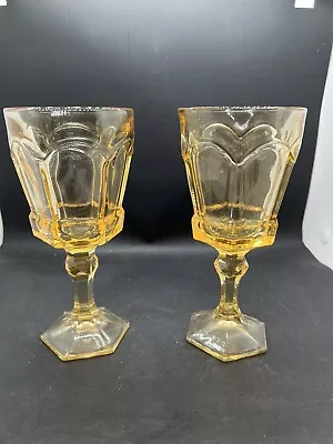 2  Vintage Fostoria VIRGINIA Yellow Amber Pedestal Wine Goblets 6  (4C) • $20