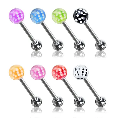 6 Mm Dice Inside Clear Ball Surgical Steel Barbell Tongue Rings   14G 5/8  • $7.95