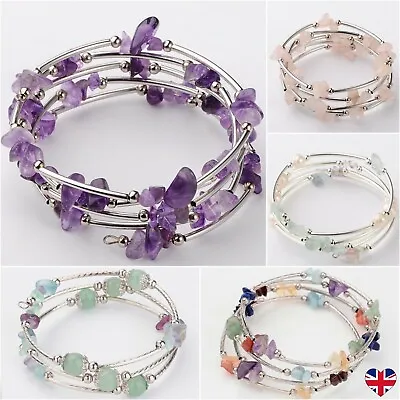 £4.89 • Buy Crystal Gemstone Bracelet Bead Chakra Natural Stone Silver Reiki Jewellery Gift
