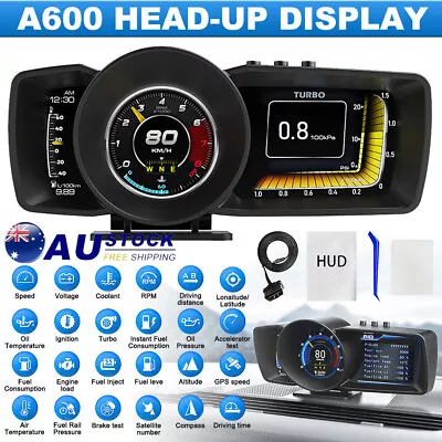 Smart Car OBD2+GPS Gauge HUD Head-Up Digital Display Speedometer Turbo RPM Alarm • $79.88