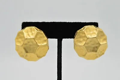 Vintage Clip Earrings Brushed Gold Pebbled Hammered Round Chunky NOS 1980s 9G • $18.36