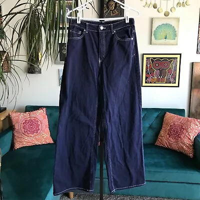 DIVIDED By H&M Size 6 Dark Blue High Rise Super Wide Leg Retro Jeans • $19.99