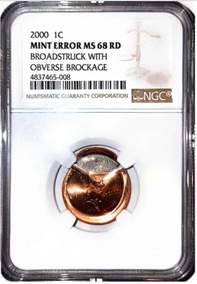 $3000 • Buy ** HOT 2000 Lincoln Penny Broadstruck & Brockage Error NGC Grade MS68 RD ** HOT