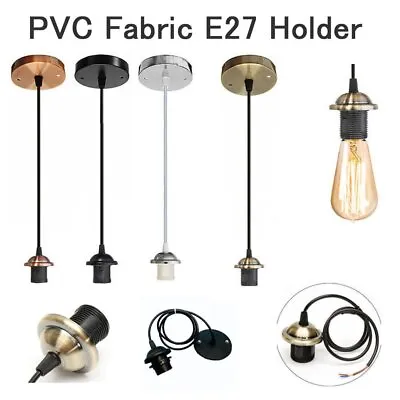 PVC E27 Screw Bulb Holder Ceiling Rose Pendant Lighting Ceiling Lamp Light Kit • £7.86