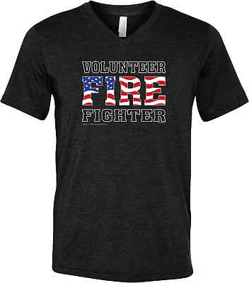 Volunteer Firefighter US Flag Tri Blend V-neck Shirt • $19.79