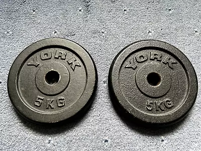 York Weight Plates Cast Iron 5kg X2 For 1  Inch Barbell Dumbbell Bars • £20