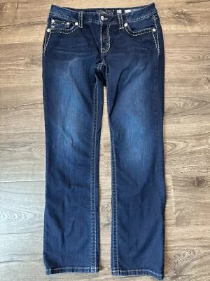 Miss Me Jeans Womens Size 33 Mid Rise Straight Stretch Blue Embellished Denim • $29.99