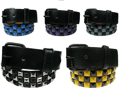 Three Row Pyramid Checkered Belt Mens Womens Studded Belts With Removable Buckle • £13.99