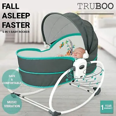 Truboo 5 In 1 Baby Rocker Infant Swing Chair Newborn Bouncer Bassinet Bed • $149.90