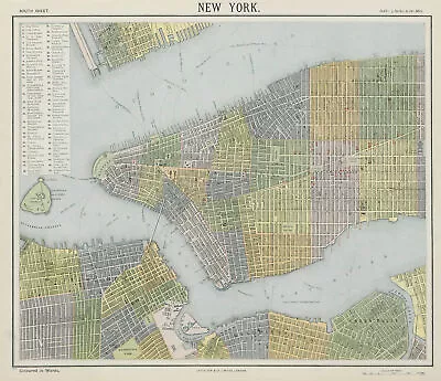 NEW YORK CITY Town Map Plan. Midtown/Upper Manhattan Brooklyn. LETTS 1884 • £190