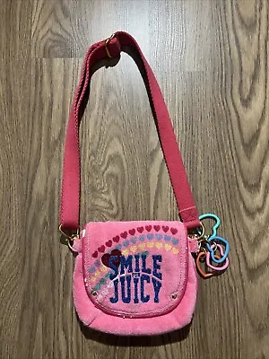 Vtg Juicy Couture Pink Velour Purse Smile For Juicy Crossbody Bag Y2K Flaws* • $165