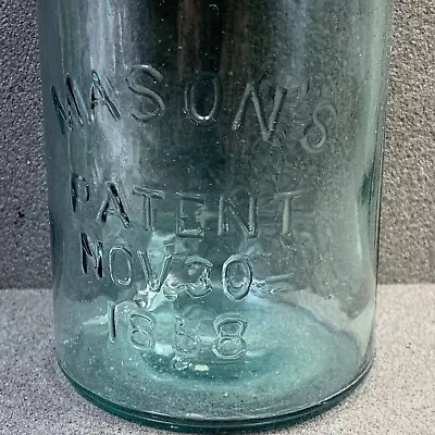 MASON'S PATENT Nov 30th 1858 Aqua Blue Pint Size Fruit Jar With Metal Lid • $9.99