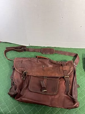 Large Soft Leather Vintage Laptop Messenger Briefcase Bag Satchel Many Pockets • $55