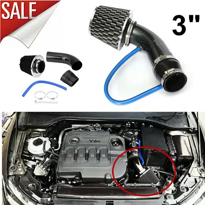 $32.80 • Buy 3  Carbon Fibre Car Cold Air Intake Filter Induction Pipe Power Flow Hose System