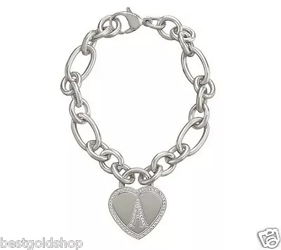 QVC Steel By Design Pave Heart Initial Rolo Charm Bracelet One Size Fits All  • $28.80