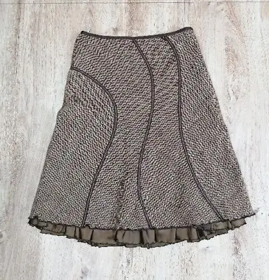 Luisa Cerano Wool Skirt Size 10 Brown Herringbone 100% Wool  Knee Length Lined • £13.49