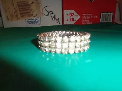 Vintage Made In Japan 3 Row Clear Rhinestone Expandable Bracelet • $2.99