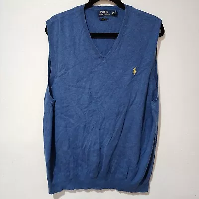 Polo Ralph Lauren Pima Cotton V-neck  Sweater Vest Men Blue XXL Big & Tall Golf • $28.50