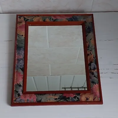 Vintage Rectangular Small Mirror Wooden Frame Floral Wall Hanging Interior • £25