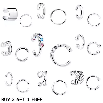 925 Sterling Silver Ear Cuff Huggy Fake Earring Body Solid Silver Fast Shipping • £4.70