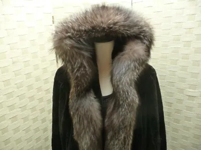 Black Beaver Hooded FULL LENGTH And Trimmed With Fox Fur Not Mink • $775