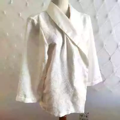 Vintage Oscar De La Renta Satin Jacket / White Smoking Jacket / Size Medium • $32