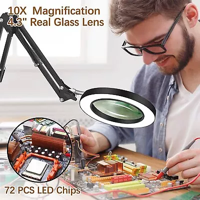 $35.99 • Buy 10X Magnifying Glass Desk Light Magnifier LED Lamp Reading Lamp With Base& Clamp