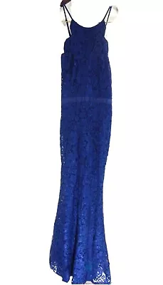 Lulu's Women's Large Maxi Dress Zenith Lace Scalloped Mermaid Gown Navy EUC • $52