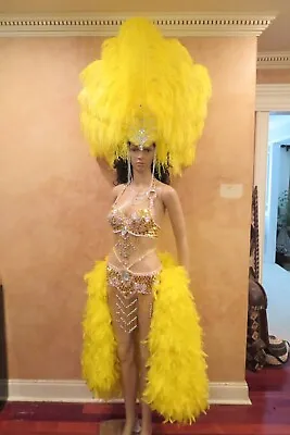 Vegas Showgirl Caribbean Carnival Samba Parade Head Dress Costume - YELLOW • $325.95