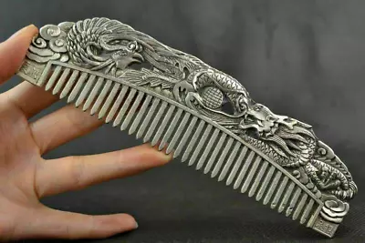 Chinese Old Decoration Collectibles Handwork Tibet Silver Carving Dragon Comb Mk • $12.75