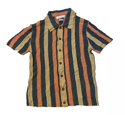 Urban Outfitters Mens Knitted Button-Up Shirt Size S Stripe Retro Bowling Resort • $15