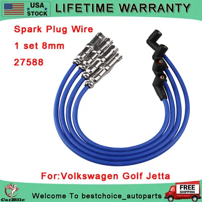 Ignition Spark Plug Wires 8mm 27588 For VW Beetle Bora VW Golf GTI Jetta 2.0L • $20.59