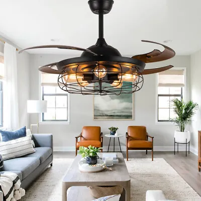 42  Retractable Ceiling Fan Lamp Chandelier With Light Remote Control • $101.65