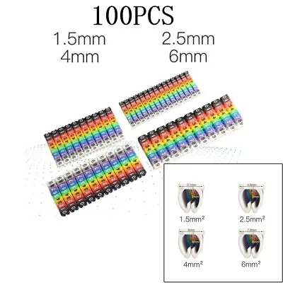 100* Cable Markers Colourful C-Type Number Tag Label For Wire 1.5-6mm New • £4.34