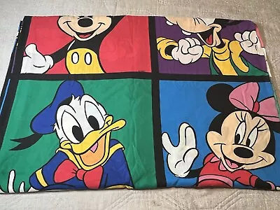 Vintage Disney Mickey Mouse Minnie Donald Goofy COLOR BLOCK Twin Flat Sheet USA • $19