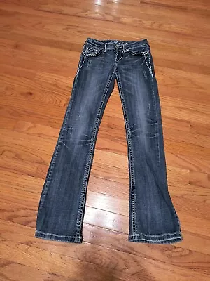 LA Idol Pants Womens 1 Blue Denim Flat Front Low Rise Bootcut Pocket Jeans • $24.50