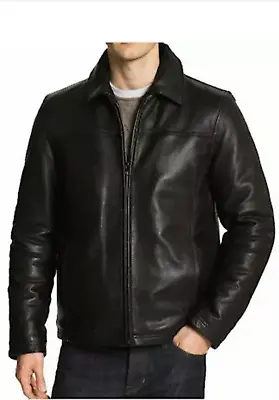 Mens Leather Jacket Flight Bomber Coat Black Lined New • $81.17