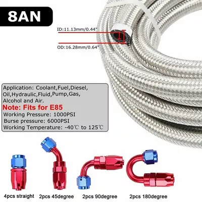 20ft Stainless Steel Braided 4/6/8/10/12AN CPE Fuel/Oil Hose Line & Fittings Set • $60.25