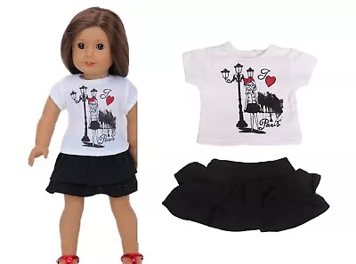 Doll Clothes 18  Skirt Black Ruffle Top White Black Red Paris Fits 18  AG Dolls • $13.49