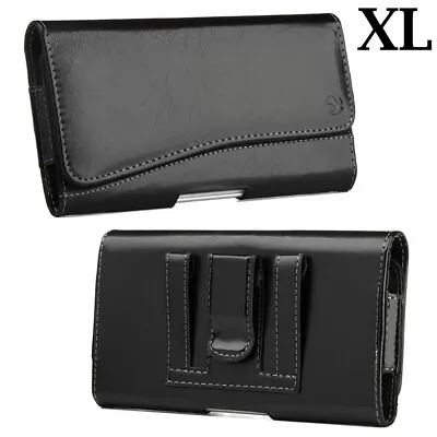 For XL LARGE Phones - Black Leather Pouch Holder Belt Clip Holster Carrying Case • $9.60