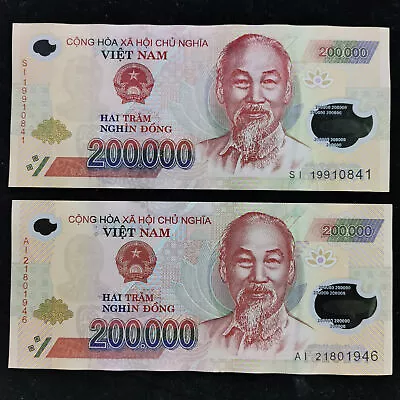 2 Pcs 200000 Vietnam Dong Polymer Banknote 0.4 Million Viet Nam Travel Cash • $25