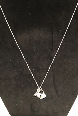 Crystal Studded Heart With Key Medallion Necklace Silver Tone New W/o Tags • $8.95