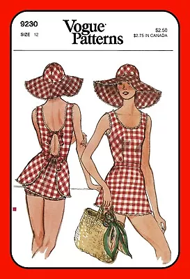Two-piece SWIMSUIT Bathing Suit FLOPPY Sun Hat Vogue 9230 Vtg 1975 Sew Pattern • $6
