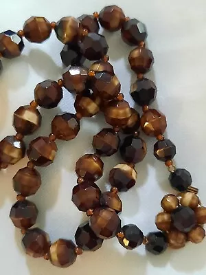 VINTAGE WEST GERMANY Amber GLASS BEAD NECKLACE ESTATE JEWELRY • $35