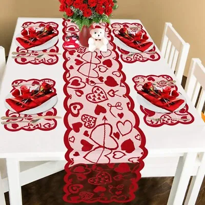 Love Heart Pattern Red Lace Table Runner Rectangular Placemats Dining Table • £6.19